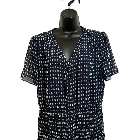 Anthro Current Air Short Sleeve Button Down Semi-Sheer Polka Dot MIDI Dress Sz L - Picture 5 of 14